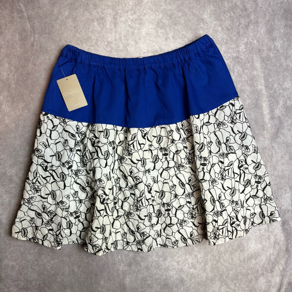 Anthropologie Postmark Blue Embroidered Floral Bubble Mini Skirt Size Medium Nwt